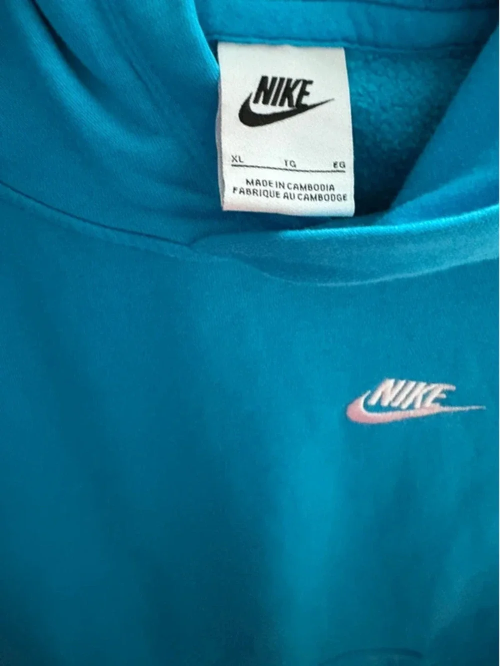 Nike Turquoise Blue Pullover Hoodie XL Embroidered Swoosh Minimalist